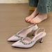 Fashionable Versatile High Heels Women's Pointed Toe Diamond Embellished Slip-On Shoes For Spring Autumn And Summer Wear_voghion.com