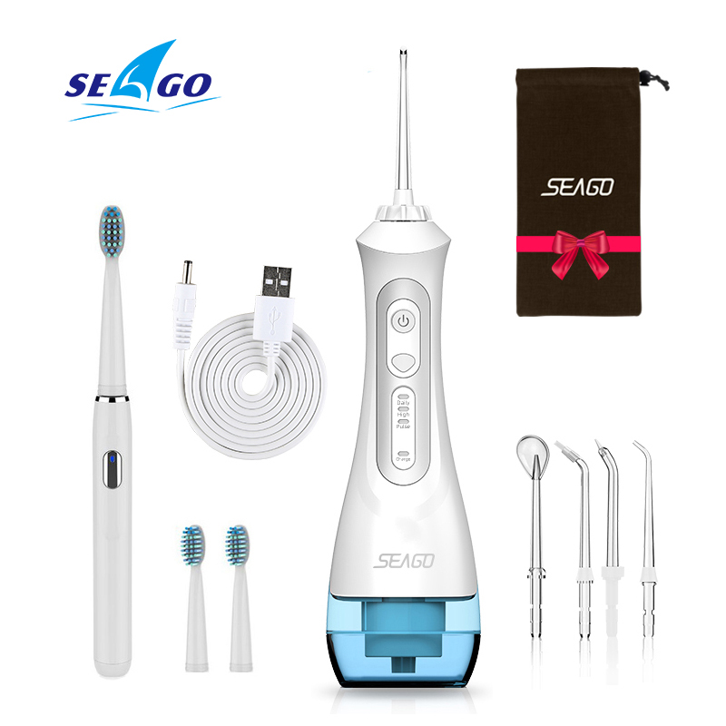 Seago wiederaufladbare elektrische Zahnbürste mit Wasserflosser, Schallzahnbürste für Erwachsene, Munddusche, Weiß, Schwarz, Geschenk für Zuhause_voghion.com