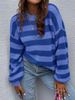 Lässiger Strickpullover mit Streifen für Damen, übergroß, überschnittene Schultern, Farbblock-Pullover, Acryl, weich, bequem, lange Ärmel, Rundhalsausschnitt_voghion.com