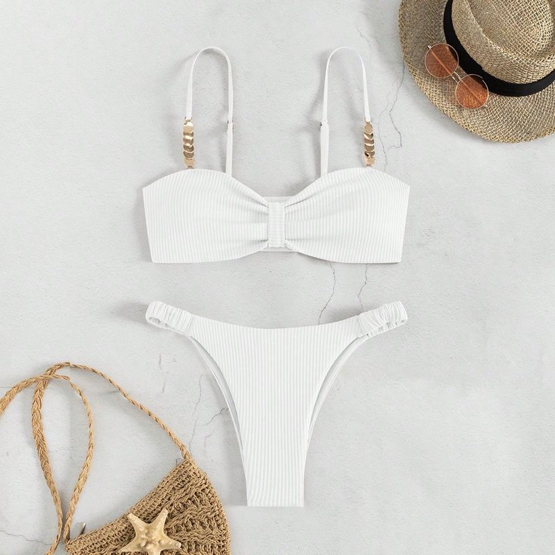 Maillot de bain triangle fendu pour femme, haut tube de couleur unie, ajouré, pour la plage_voghion.com
