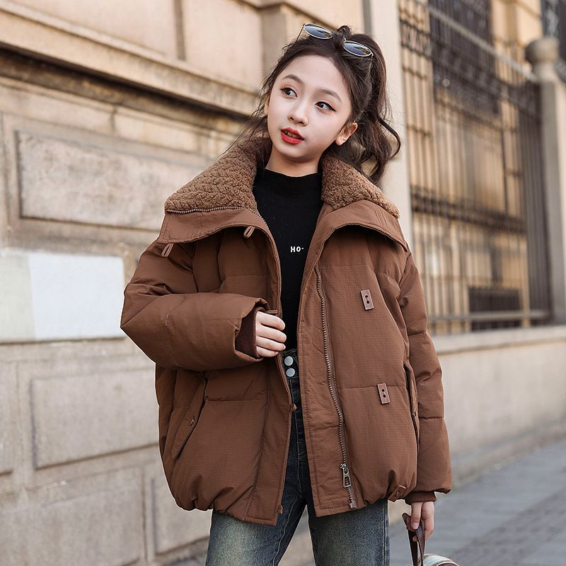 Ropa para niños Chaqueta de invierno para niñas, nuevo estilo, chaqueta de algodón con plumón de pato blanco grueso para niñas, elegante y moderna chaqueta con cuello de piel_voghion.com