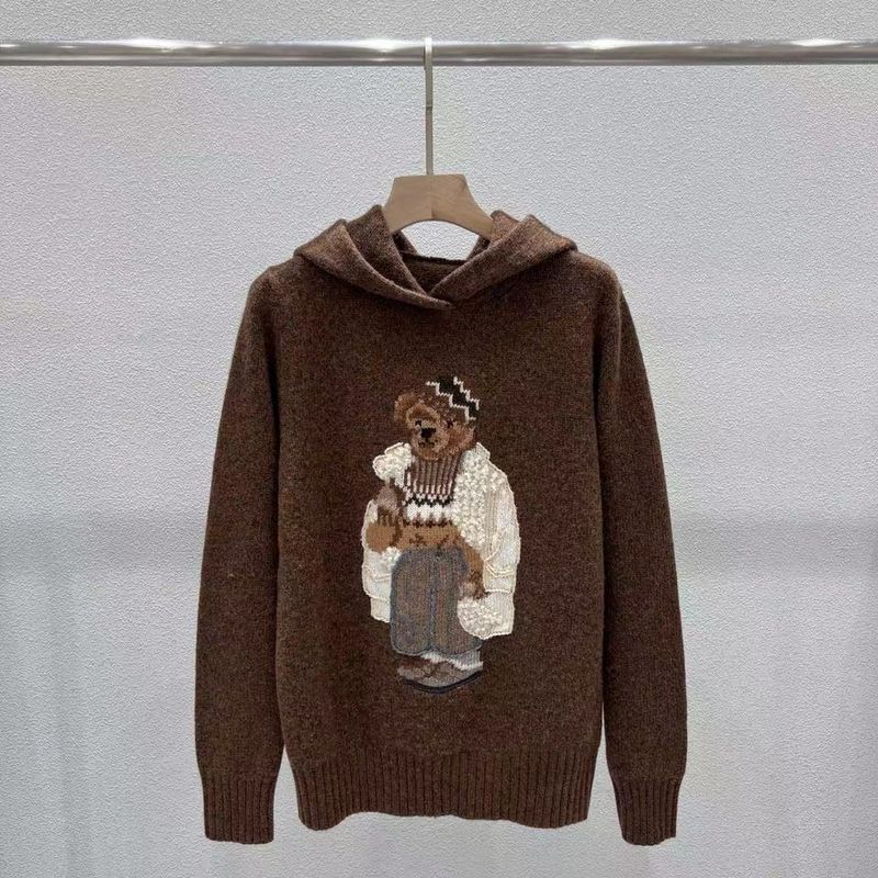Men's Clothing Wool Heavy Industry Cartoon Bear Round Neck College Age Reduction Sweater_voghion.com