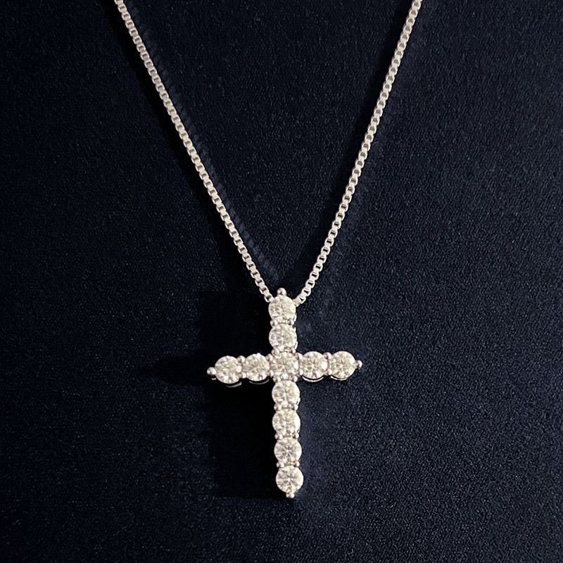 Collana unisex con croce tempestata di diamanti, ciondolo in argento puro con diamanti, catena alla moda hip-hop americana_voghion.com