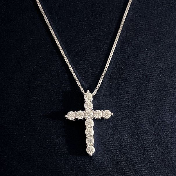 Collana unisex con croce tempestata di diamanti, ciondolo in argento puro con diamanti, catena alla moda hip-hop americana_voghion.com