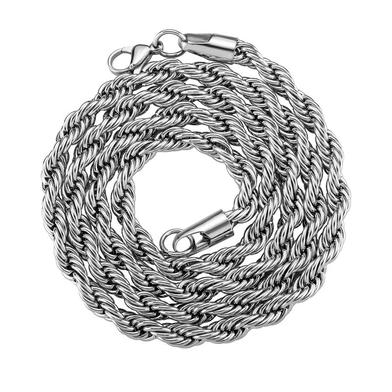 Collane Hip Hop Catena semplice da 5 mm di spessore Catena intrecciata in acciaio inossidabile crittografato con galvanica che preserva il colore Set di corda intrecciata Collana Bracciale_voghion.com