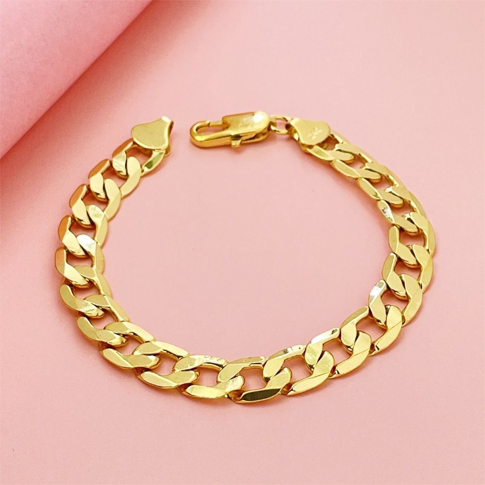 Bracciale placcato oro 8 mm catena cubana laterale dritta_voghion.com