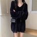 Imitation Mink Soft Waxy Sweater Women's V-neck Thin Medium And Long Pullover Knitted Sweater_voghion.com