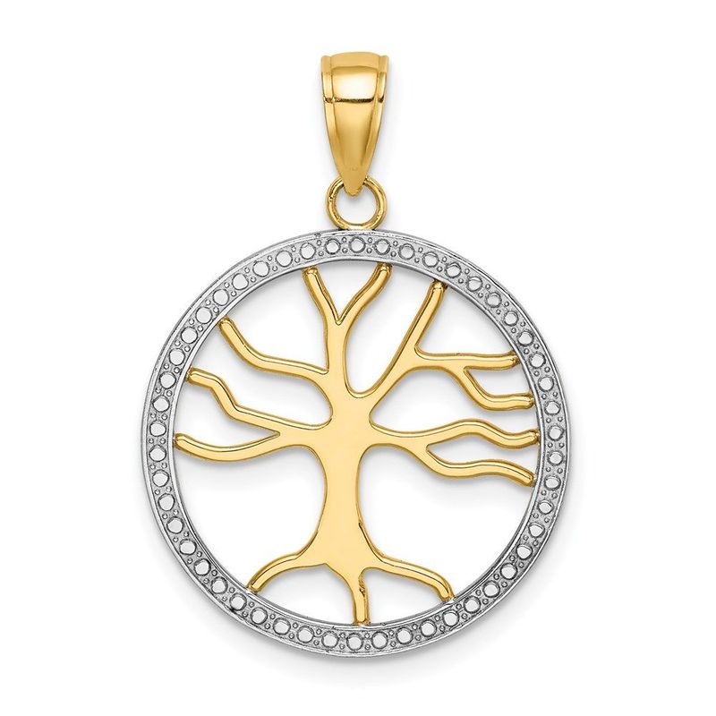 14k W/Rhodium Large Tree Of Life Round Frame Charm_voghion.com