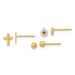 14K Polished Set Of Ball Post CZ Flowers And Cross 3 Pair Earrings Set_voghion.com