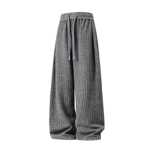 Herren-Jogginghose aus strukturiertem Fleece mit tiefem Schritt und Plissee-Design – entspannte Passform, schwerer Stoff, Streetwear-Freizeithose für den Herbst (Grau/_voghion.com