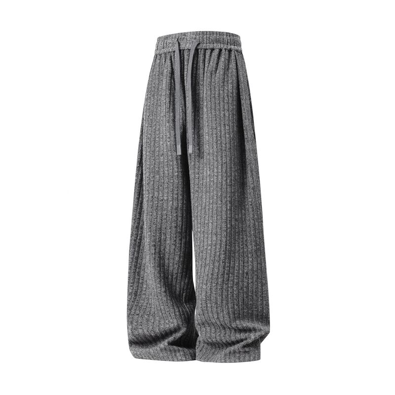 ​​Herren-Jogginghose aus strukturiertem Fleece mit tiefem Schritt und Plissee-Design – entspannte Passform, schwerer Stoff, Streetwear-Freizeithose für den Herbst (Grau/_voghion.com