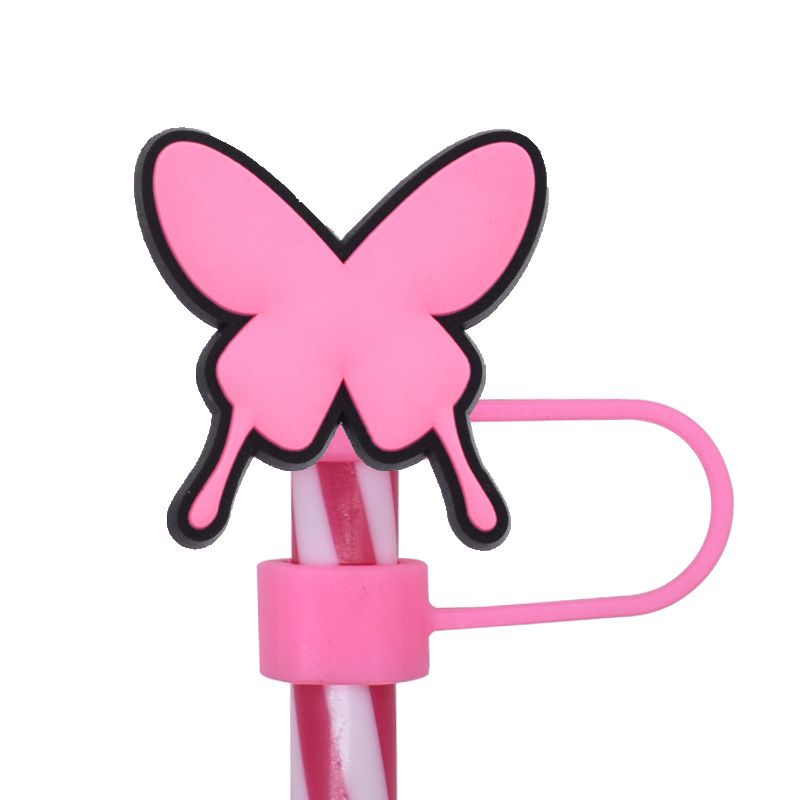 new pink series straw cap PVC soft glue straw cover dust plug decorative accessories straw cover_voghion.com