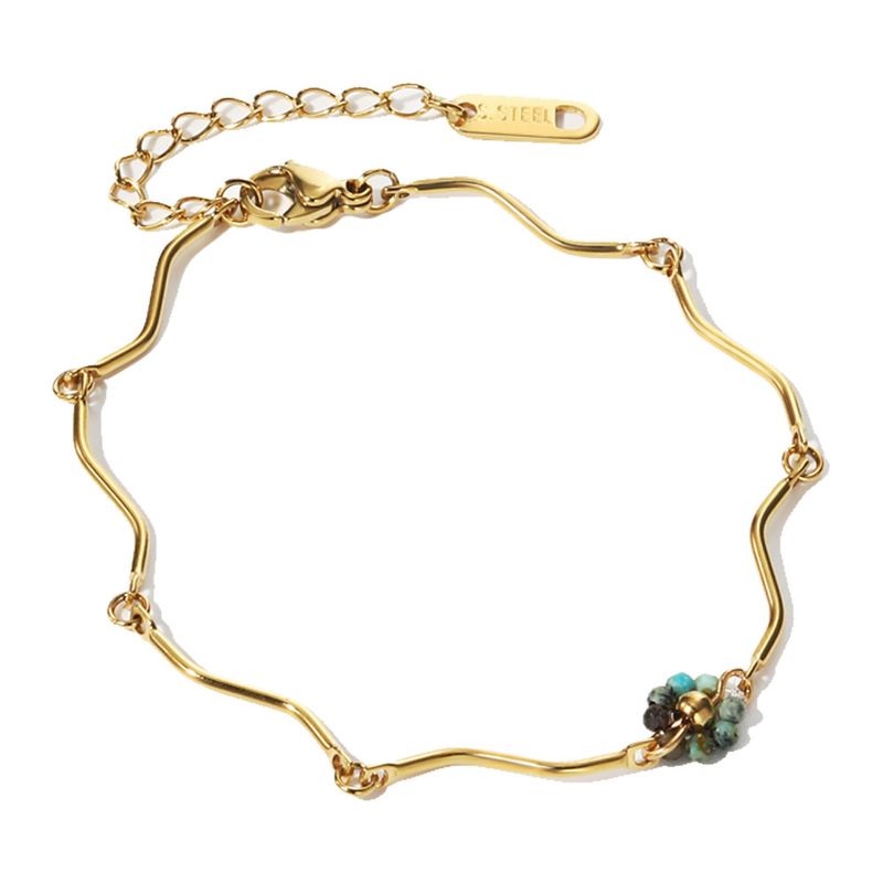 Armband und Halskette aus Naturstein, geflochten, kleine Blume, Titanstahl, vergoldet, nicht verblassend, afrikanisches Türkis, süßes Set, Dekoration_voghion.com