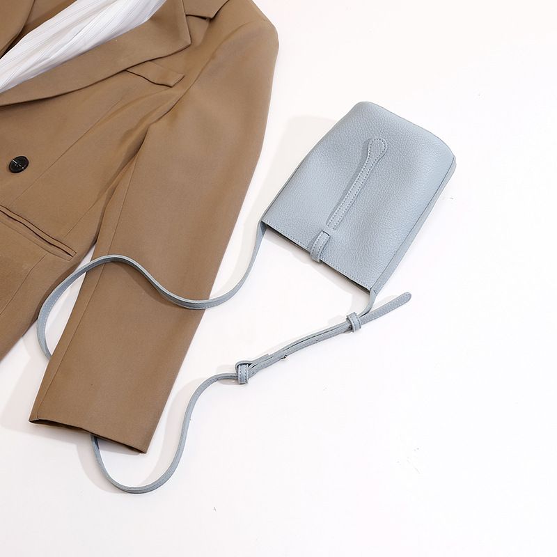 Damen-Beuteltasche mit doppelter Rückseite, Lederstruktur, weiches Leder, Umhängetasche, Beuteltasche, weibliche Handytasche_voghion.com