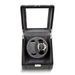 Black Leather Glass Lid Velour Lined Locking Dual Watch Winder With 2 Sizes Of Pillows (AC Or Batteries)_voghion.com