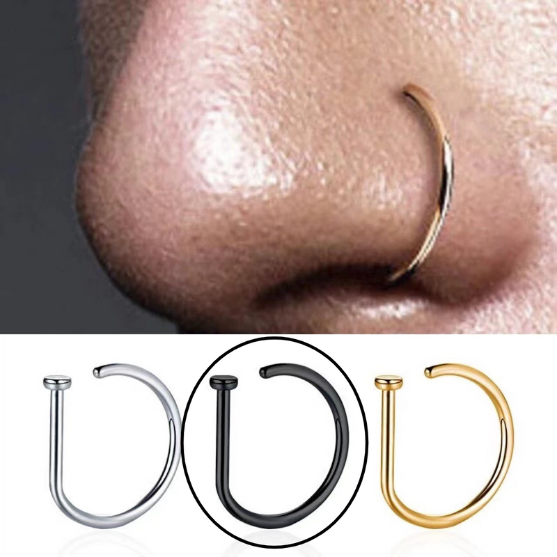 Piercing al naso con clip, gioiello, a forma di D, senza foro, in titanio G23, alla moda e alla moda_voghion.com