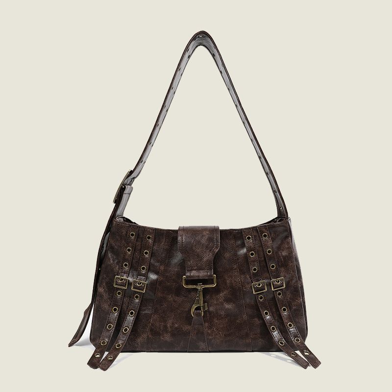 Borsa a tracolla primavera ed estate 2025, nuova borsa a tracolla larga retrò grande capacità, stile punk biker, alla moda, cento_voghion.com