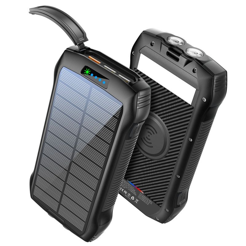 Portable Charger, Solar Power Bank 33500mAh Fast Charging, Solar Battery Pack With Waterproof 6W Bright Flashlight For IPhone Samsung Tablet_voghion.com
