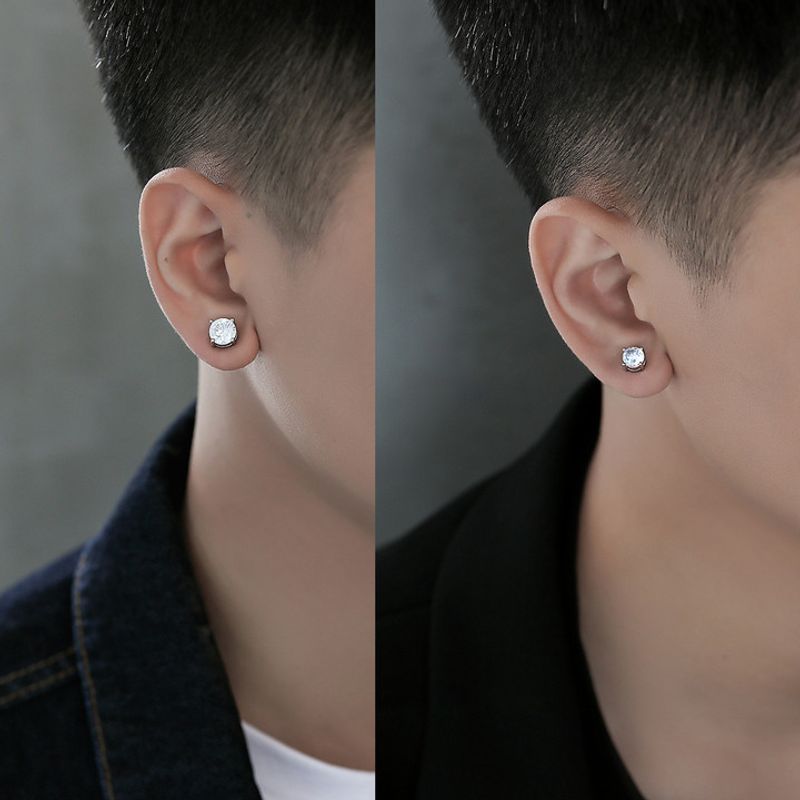 Magnetic Clip-On Earrings For Men, Hypoallergenic Titanium Steel Cubic Zirconia Stud Earrings, Non-Pierced Punk Style Single Earring_voghion.com