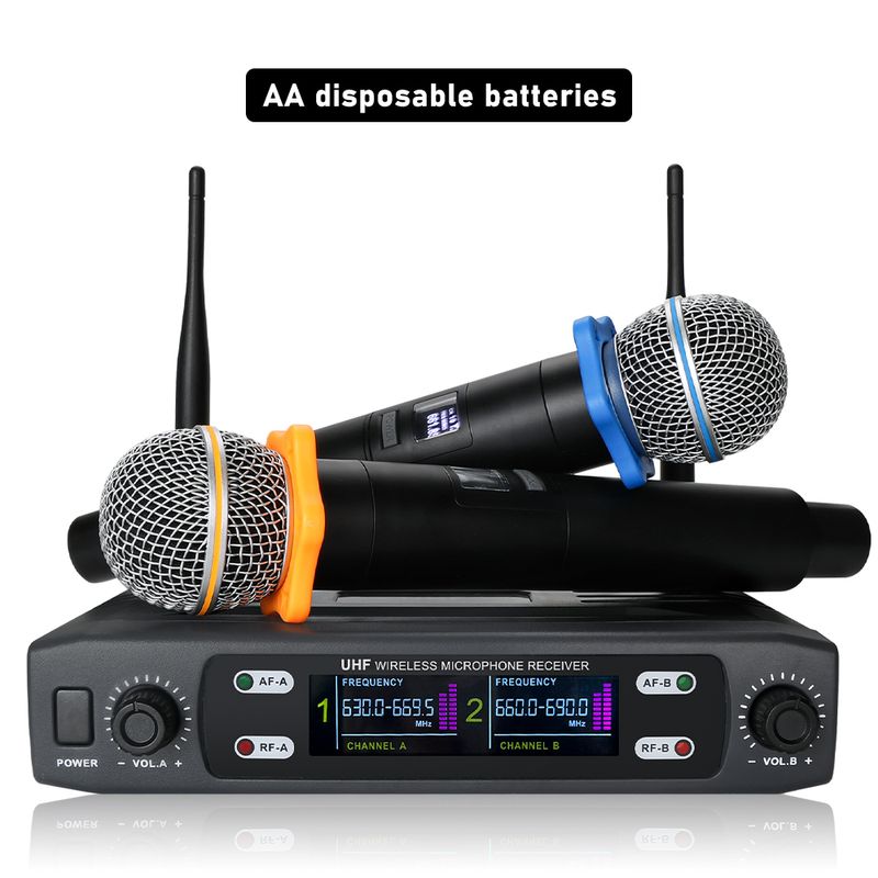 Draadloos microfoonsysteem UHF professionele dubbele handheld dynamische draadloze microfoonset met LCD-scherm voor feesten_voghion.com