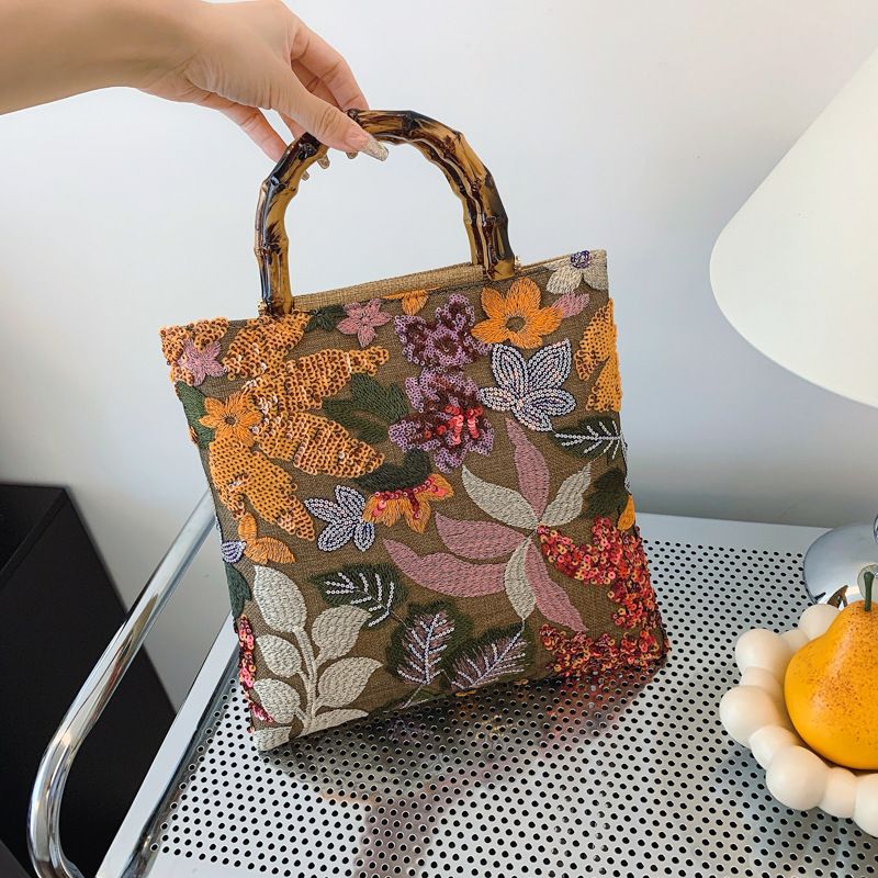New Bamboo Knot Handbag High-End Colorful Sequin Women's Handheld Heavy Embroidery Trendy Evening Bag_voghion.com