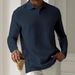 Langarm-Poloshirt für Herren, strukturierter Stoff, lässig, schmale Passform, atmungsaktiv, bequem, für Frühling, Herbst, Training, Büro, Reisen_voghion.com