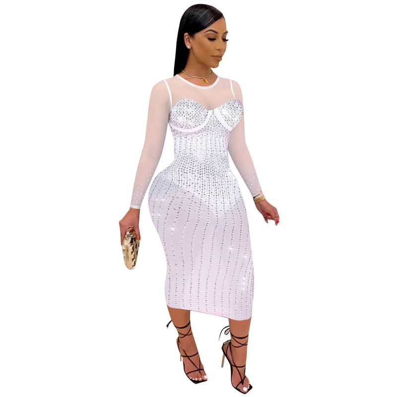 Abbigliamento da donna Abito a maniche lunghe con diamanti Abbigliamento da night club_voghion.com