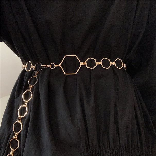 Gold Hexagon Metal Chain For Women Fashion Accessories Dress Skirt Shirt Suit Belt Decoration Waist Cincher Summer_voghion.com