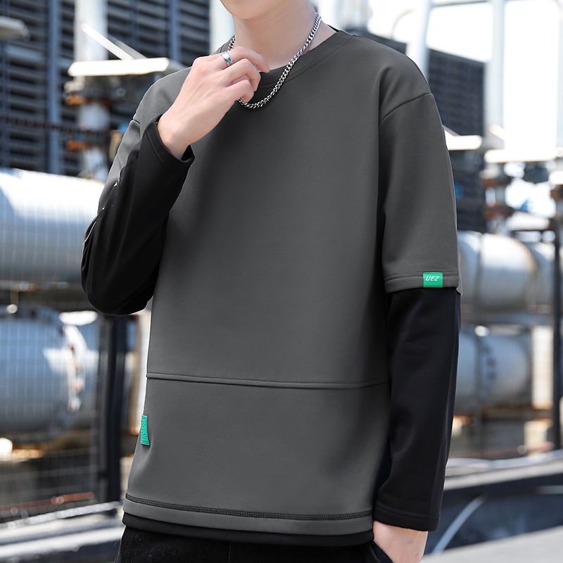 【 Yipin-Quelle 】 YPY-6825-P24 Frühlings- und Herbst-Boutique-Spleiß-Langarmpullover für Herren im koreanischen Alltag mit Rundhalsausschnitt_voghion.com