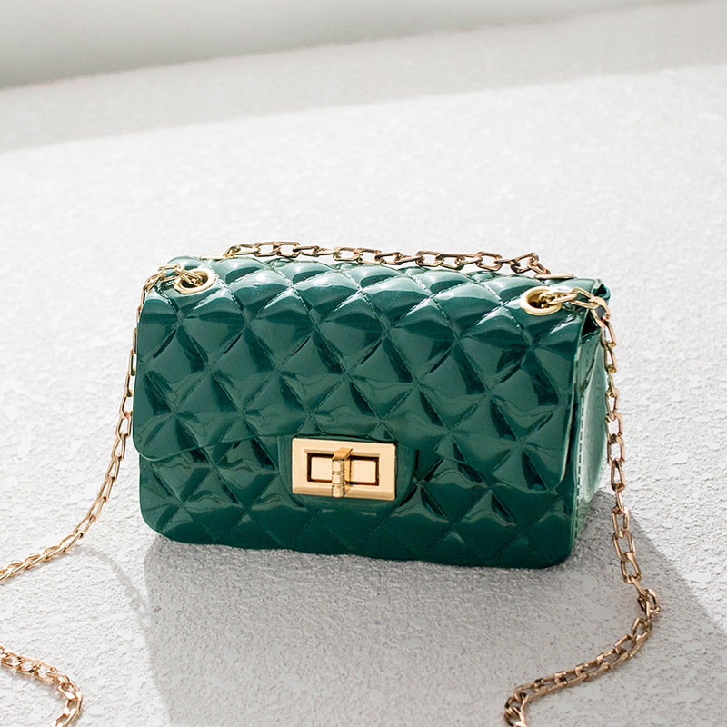 New Fashion Trend Simple and Versatile for Daily Use Women's Diamond Grid Chain Jelly Bag Single Shoulder Crossbody Lock Buckle Small Square Bag_voghion.com