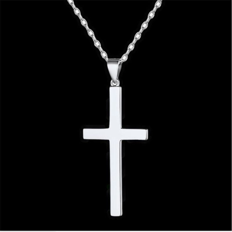 Collana elegante in argento puro, stile coreano, semplice, con croce e superficie liscia, per le donne_voghion.com