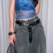 Instagram femspisset stjernebesatt linning, damebukser med sirkulært flyvende ringdesignbelte i punkstil_voghion.com