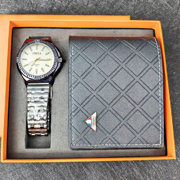 Herrenuhr Brieftasche Geschenkbox Set wasserdichte Quarzuhr Stahlarmband_voghion.com