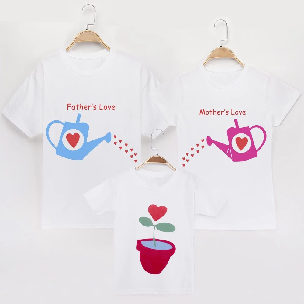 Mother & Kids 2024 nuovo vestito genitore-figlio che innaffia fiori amore T-shirt a maniche corte famiglia di tre o quattro madre e figlia in cima alla tendenza estiva_voghion.com