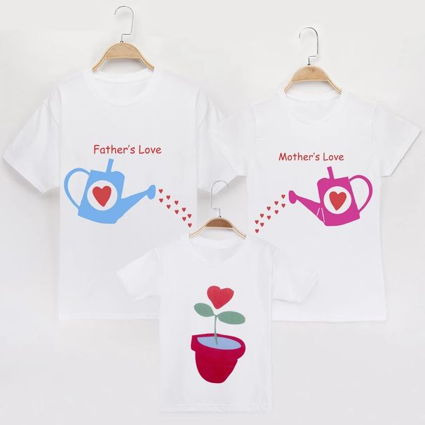 Mother & Kids 2024 nuovo vestito genitore-figlio che innaffia fiori amore T-shirt a maniche corte famiglia di tre o quattro madre e figlia in cima alla tendenza estiva_voghion.com