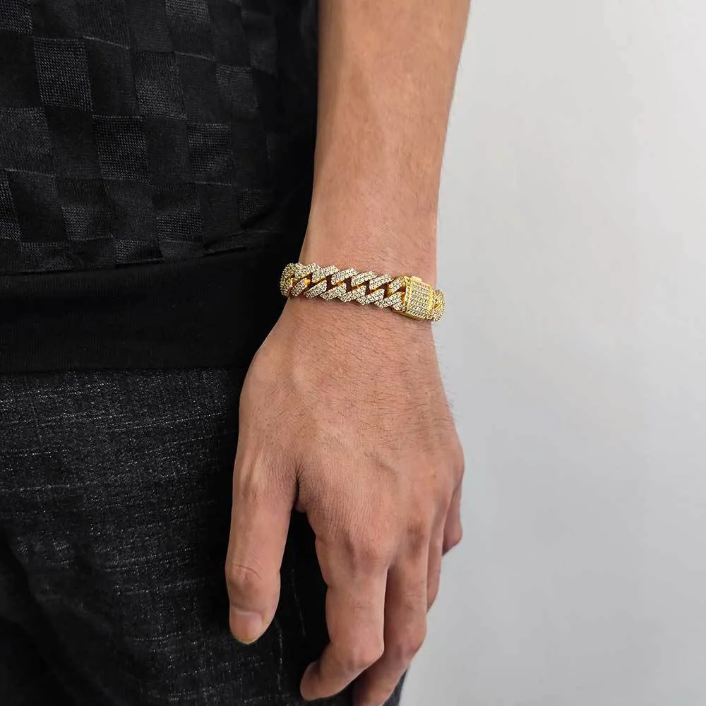 Zestaw biżuterii męskiej Modna klamra z diamentową bransoletką kubańską Modna osobowość marki Hip Hop Cyrkon Bransoletka męska Biżuteria_voghion.com