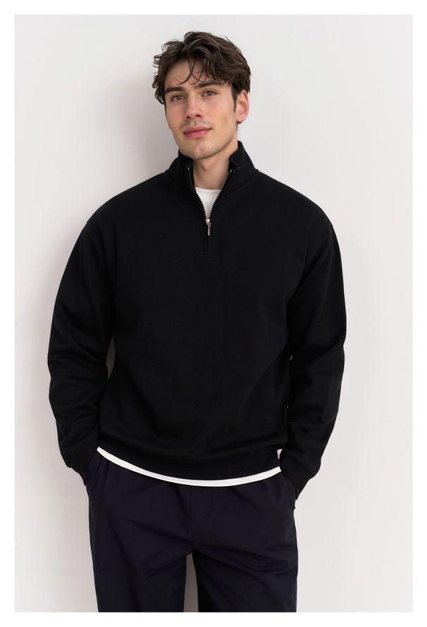 Suéter masculino de malha com gola alta e zíper, estilo japonês casual, em lã mista, ideal para outono e inverno._voghion.com