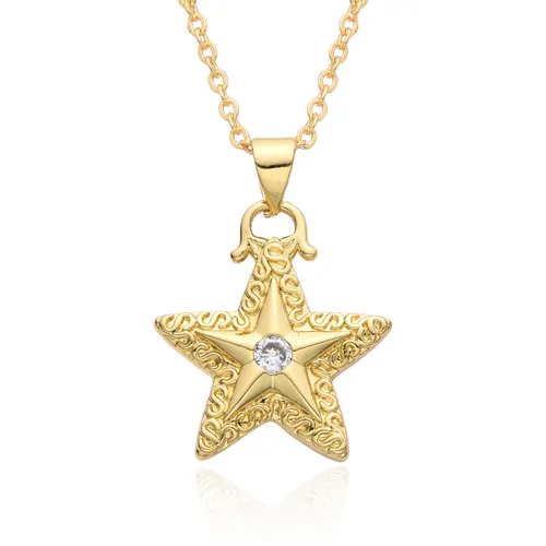 Hip Hop Stern Anhänger Halskette - 5-Punkt vergoldete Kupferkette mit Zirkonia, Urban Streetwear Schmuck für Männer_voghion.com