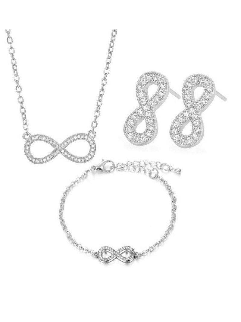 3PCS Jewellery Sets for Women Elegant Infinity Symbol Bracelet Earrings Studs Adjustable Necklace Set with Cubic Zirconia_voghion.com