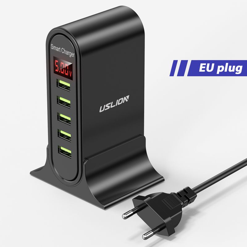 syct 5-Port USB Phone 5V4A US/EU Standard Desktop Travel Smart LED Display Charger_voghion.com