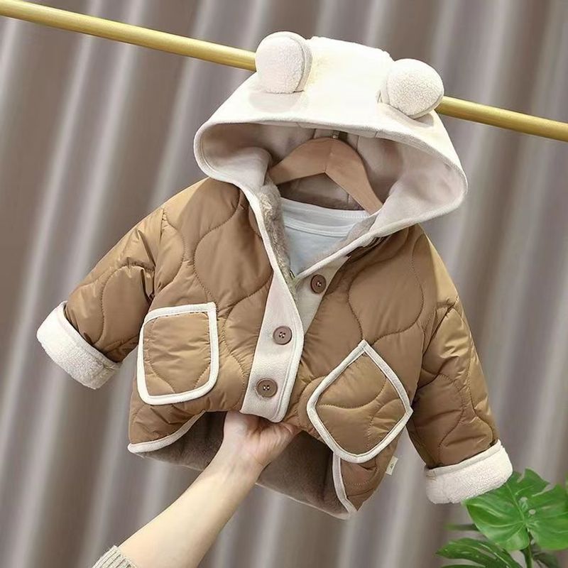 Baby clothing Boy's coat thickened and fleece winter coat hooded baby cotton-padded jacket autumn and winter foreign style children's cotton clothes_voghion.com