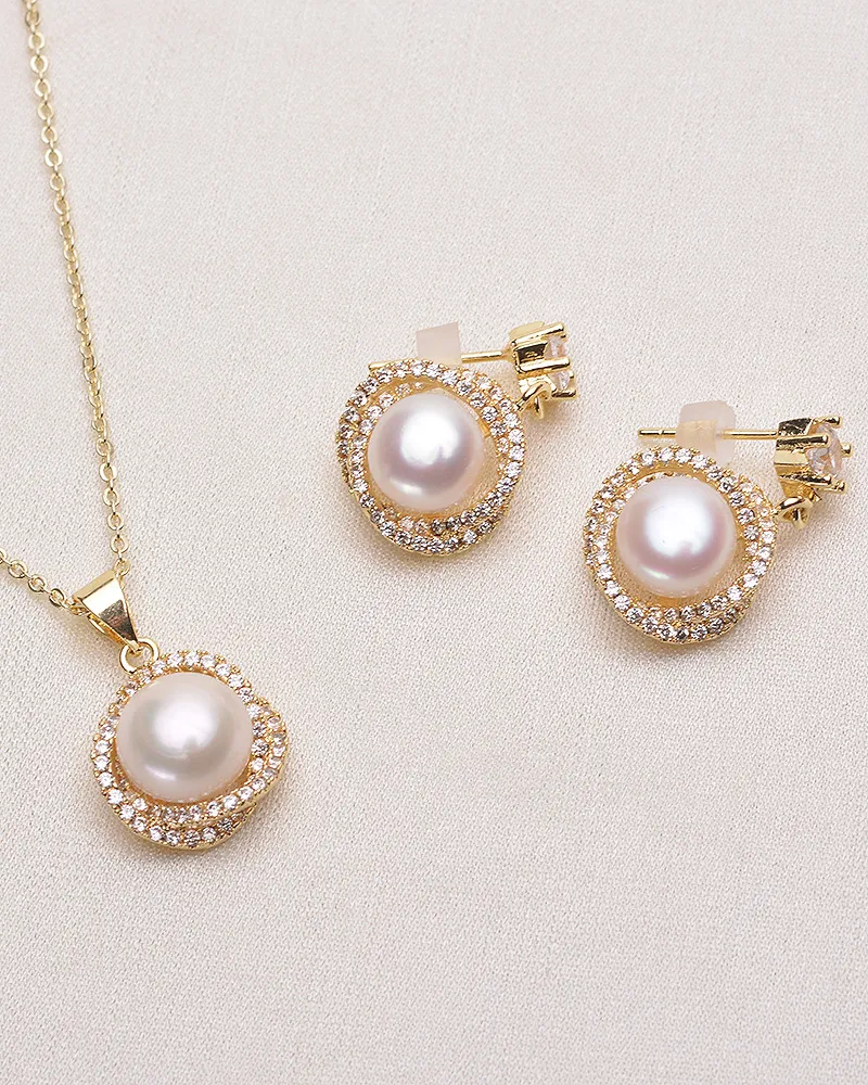 Pērļu dabīgā saldūdens pērļu kombinācija 9 10 mm Mantou Pearl Augsti spīdīgs 14 K ar zeltu pildīts oriģināls dizains_voghion.com