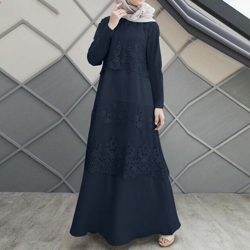 Vêtements pour femmes élégant printemps à manches longues Patchwork robe d'été turc Hijab robe caftan femmes musulmanes dentelle Crochet_voghion.com