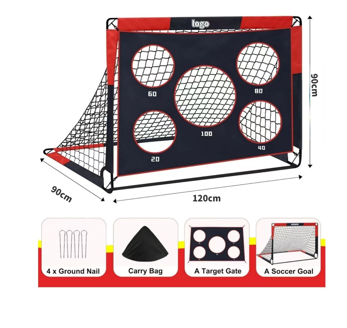 2-w-1 przenośna bramka do piłki nożnej z odłączaną siatką - bramka treningowa do piłki nożnej z tkaniny Oxford 420D_voghion.com