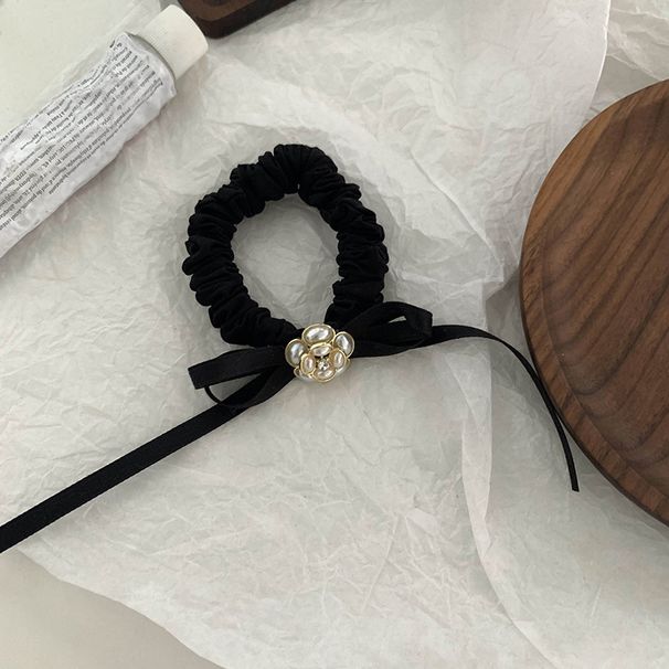 Fascia per capelli con fiocco in perle di camelia nera, corda per capelli da donna, copricapo, accessori per capelli, cravatta per copricapo_voghion.com