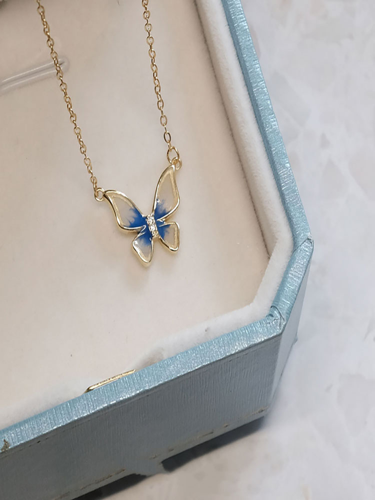 Timbro VENUS Collana di colore argento per le donne Blu farfalla catena clavicola ragazza regalo di cristallo Dropshipping Wh_voghion.com