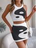 2025 Spring Summer Color Block Crop Top Bodycon Skirt Knit Set Women's Fashion_voghion.com