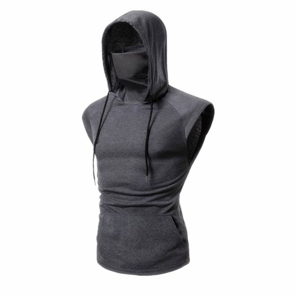 Men's Hooded Face Mask Workout T-Shirt - Breathable Sleeveless Gym Vest For Running, Training & Outdoor Sports (Black, Blue, Wine Red, Grey) S-XXL_voghion.com