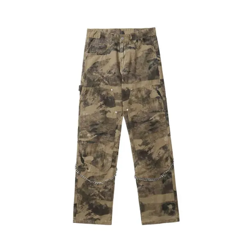 Männer der 2021 Outdoor Kette Dekoration Camouflage Gerade Männer Cargo Jeans Hosen Beiläufige Lose Militärische Taktische Hosen_voghion.com