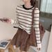 ragazza 2025 autunno inverno nuovo girocollo a righe manica lunga maglia base interna usura maglione top per le donne_voghion.com